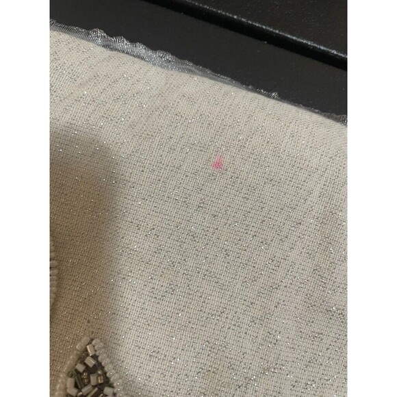 Pier 1 Christmas Reindeer Beaded Throw Accent Pillow White Silver Glitter 15" - Picture 6 of 11